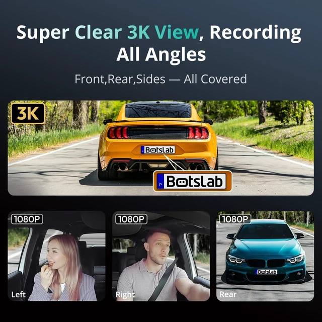 Alt view image 2 of 7 - BOTSLAB 4 Channel 360° Dash Cam with Hardwire Kit, 128GB Card,Voice Control