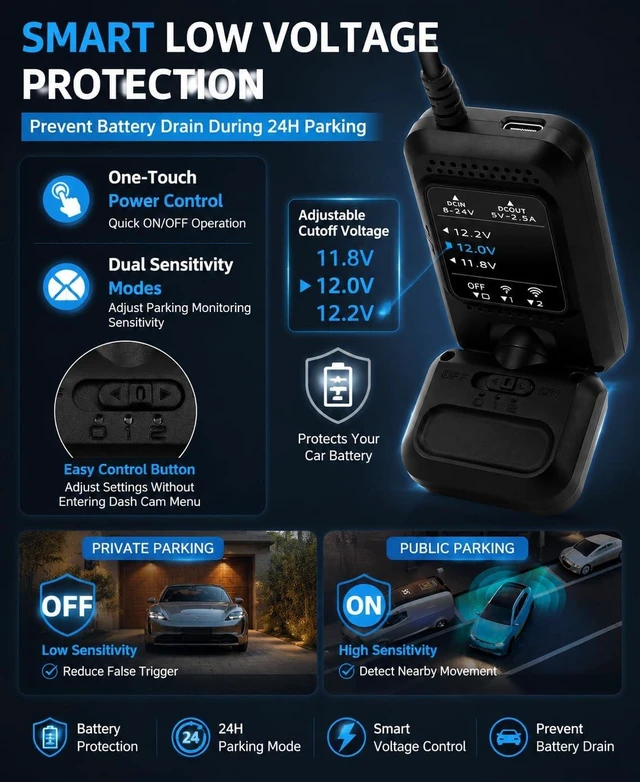 Alt view image 3 of 7 - USB-C Dash Cam Hardwire Kit with 360° Radar for 24H Parking Monitor
