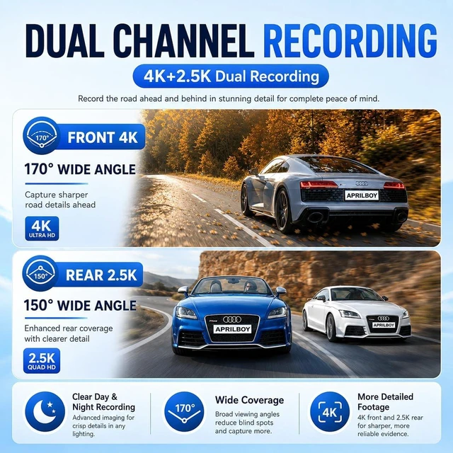 Alt view image 2 of 7 - 4K+2.5K Rearview Mirror Dual Dash Cam for Cars, Night Vision WiFi