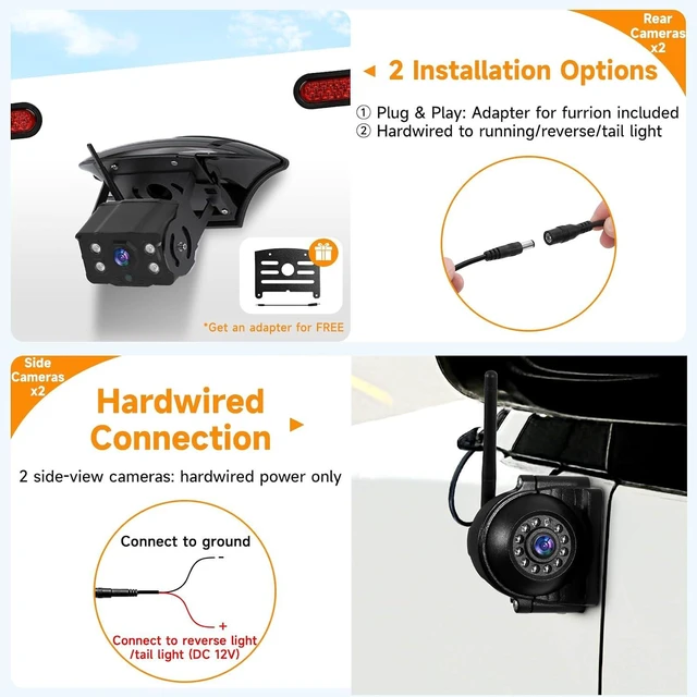 Alt view image 3 of 7 - 1080P Wireless RV Camera System, IP69 Waterproof Night Vision Backup Camera Side Rear View Camera with 7 Inch HD Monitor for RV Truck Trailer Camper
