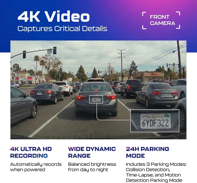 Alt view image 4 of 7 - AZDOME GS63H Pro 2CH Dash Cam 4K with Super Night Vision & ADAS 24H Parking Mode - 4K Dual Dash Cam - Built-in WiFi - GPS Tracking - Collision Detection - Multiple Parking Modes