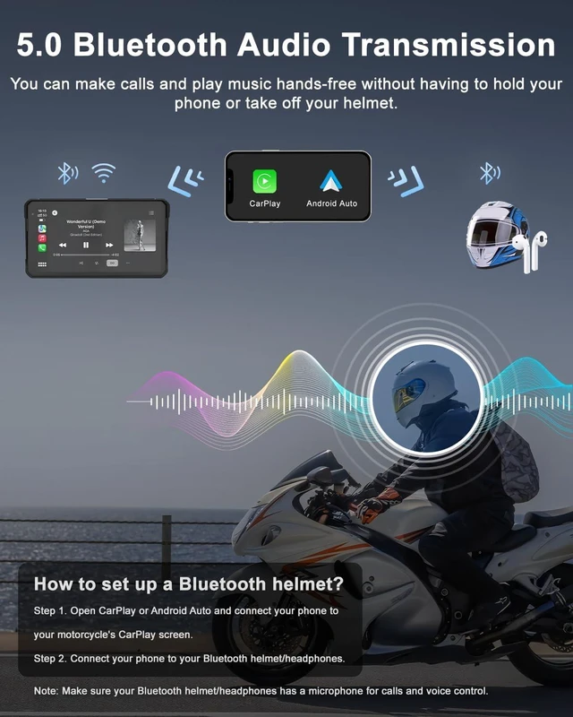 Alt view image 7 of 7 - 2K Motorcycle Dash Cam Front and Rear, 6" Carplay & Android Auto Screen