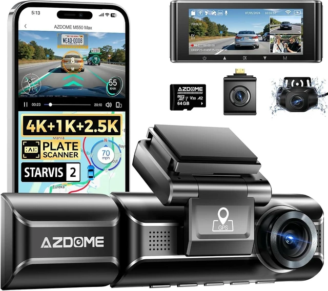 Main image of AZDOME M550 Max 4K 3 Channel Dash Cam Front and Rear Inside, Dual STARVIS 2
