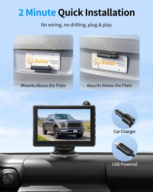 Alt view image 2 of 7 - Solar Wireless Backup Camera with 1080P Monitor 2 Min Easy Install