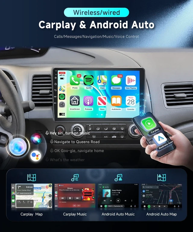 Alt view image 3 of 7 - Car Radio for Honda Civic 2006-2011 with Wireless CarPlay Android Auto