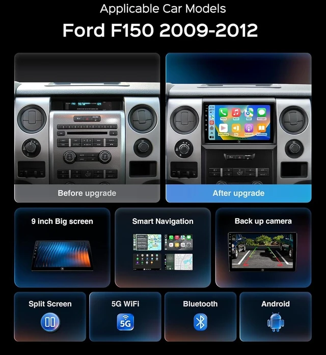 Alt view image 2 of 7 - 9' QLED Android Car Radio Stereo for Ford F150 2009-2012,2013 2014 STX XL
