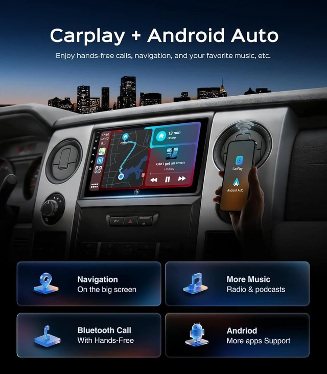 Alt view image 3 of 7 - 9' QLED Android Car Radio Stereo for Ford F150 2009-2012,2013 2014 STX XL