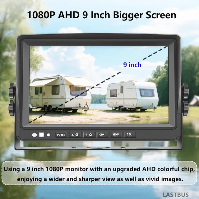 Alt view image 4 of 7 - 9'' RV Camera System for RV Semi-Truck Trailer Camper, 4 Split Screen Quad View HD DVR Recording Monitor + IP69K Waterproof Night Vision Rear & Side View Backup Camera to Eliminate Blind Spots