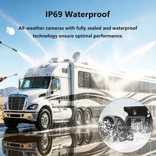 Alt view image 7 of 7 - 9'' RV Camera System for RV Semi-Truck Trailer Camper, 4 Split Screen Quad View HD DVR Recording Monitor + IP69K Waterproof Night Vision Rear & Side View Backup Camera to Eliminate Blind Spots