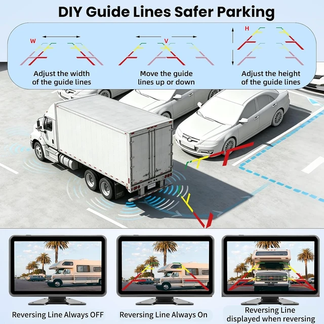 Alt view image 5 of 7 - 10.1" 1080P Wired Backup Camera System for Truck/RV, HD Touchscreen Quad Split Monitor, AHD 4 Side/Rear Cameras, DVR Recording Waterproof IR Night Vision for Semi Truck/Trailer/Tractor/Bus