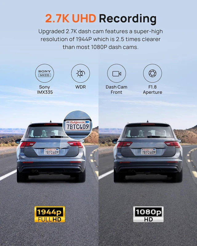 Alt view image 2 of 7 - 70mai 2.7K Dash Cam Front, Sony IMX335, Night Vision,WiFi GPS, ADAS