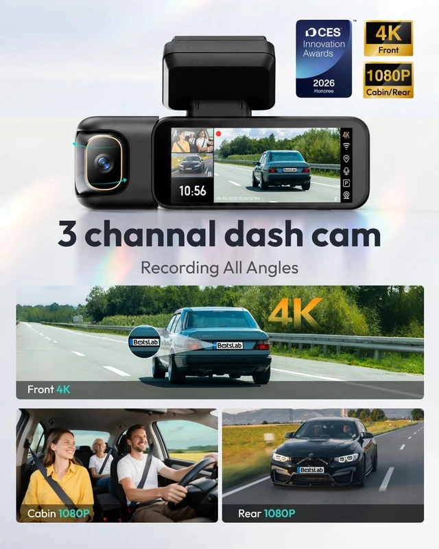 Alt view image 2 of 7 - BOTSLABG980H 3CH 4K 3 Channel 360° Dash Cam, 128GB SD Card