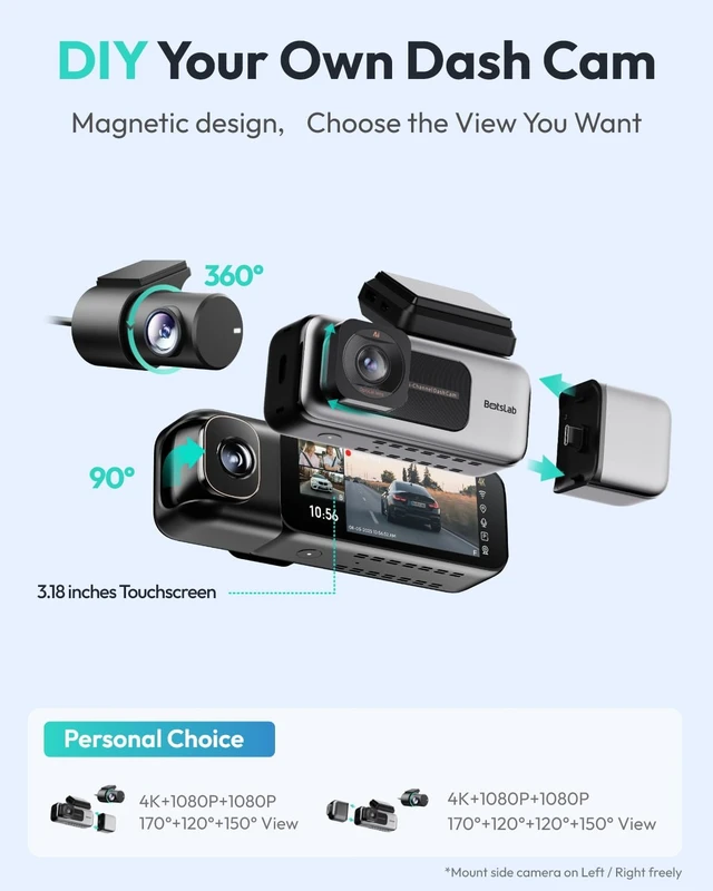 Alt view image 5 of 7 - BOTSLABG980H 3CH 4K 3 Channel 360° Dash Cam, 128GB SD Card