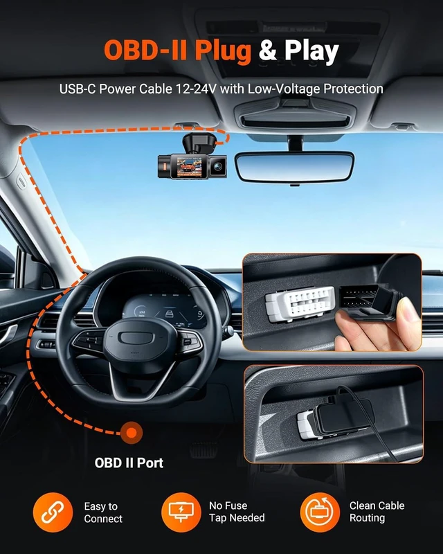 Alt view image 3 of 7 - VANTRUE 13.12ft Type-C OBD Hardwire Kit with LED Screen for All DashCams