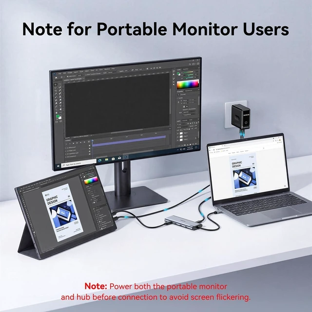 Alt view image 4 of 7 - MOKiN USB C Splitter for Dual Monitors 4K@60Hz DP Alt Mode for Laptops