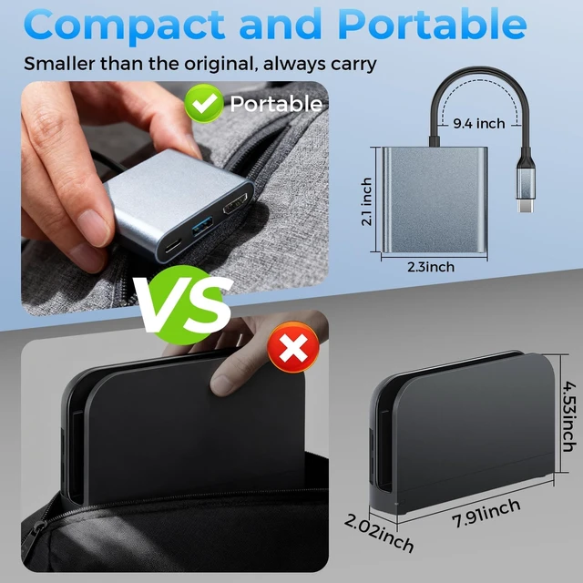 Alt view image 6 of 7 - Switch 2 Dock,Portable USB C Docking Station with 4K@60Hz~120Hz HDR/PD Max 100W/1000M Ethernet/2 USB 3.0 Port,Aluminum Alloy Travel TV Dock for Switch/Steam Deck/ROG Xbox Ally X/Legion Go 1/2/S