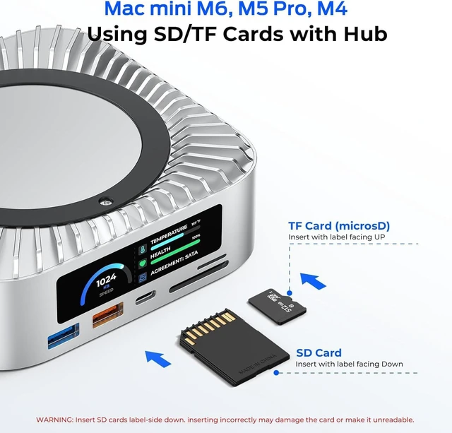Alt view image 5 of 7 - RayCue All-in-One Dock for Mac mini M6, M5 Pro, M4 with Smart Displays, NVMe/SATA SSD Enclosure, 4K60Hz HDMI, 10G USB-A/C, 5G USB-A*2, USB-C Charging, SD/TF, Audio Mac mini M4 HUB &Docking Station