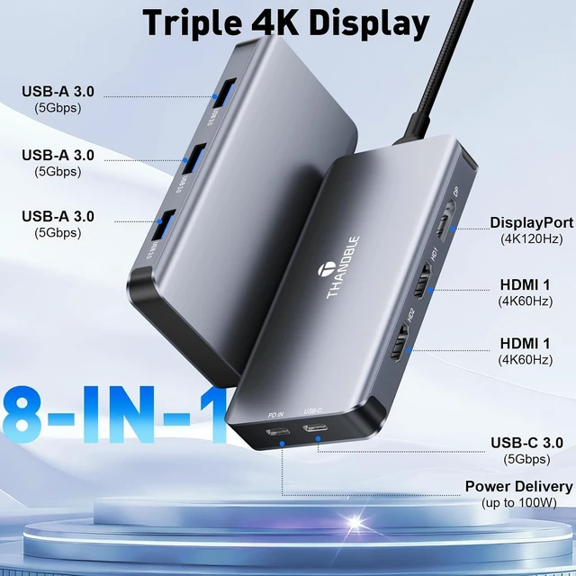 Alt view image 2 of 7 - Laptop Docking Station 3 Monitors for HP, 8 in 1 USBC Dongle with 2 HDMI,DP