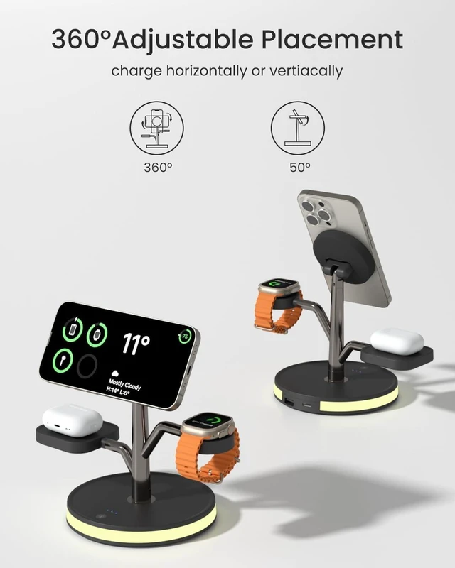 Alt view image 6 of 7 - Wireless Charging Station, 3 in 1 Magnetic Magsafe Charger for Apple Device