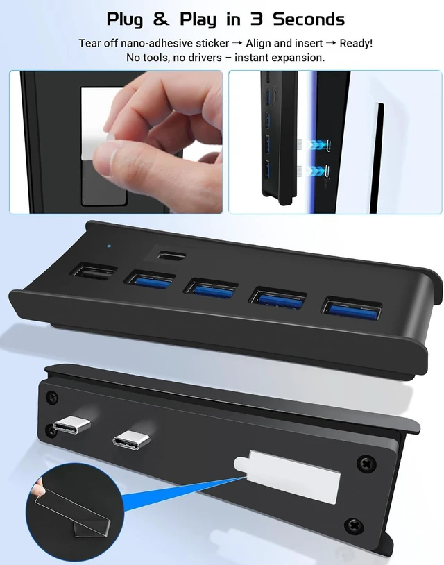 Alt view image 6 of 7 - Joso 6 Ports USB Hub 2.0 for PS5 Pro/Slim Console Front