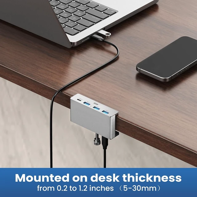Alt view image 3 of 7 - EJAY Aluminum Clamp USB Hub for Desk