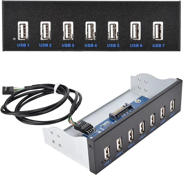 Main image of USB 2.0 HUB 5.25 Inch Internal Front Metal Panel 5.25 Inch 7 Port USB Hub Drive Panel 9PIN to 6 Port USB2.0 Panel Fit for 5.25 Inch Computer Case Scanner Typewriter