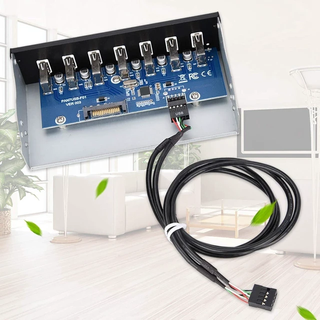 Alt view image 3 of 7 - USB 2.0 HUB 5.25 Inch Internal Front Metal Panel 5.25 Inch 7 Port USB Hub Drive Panel 9PIN to 6 Port USB2.0 Panel Fit for 5.25 Inch Computer Case Scanner Typewriter