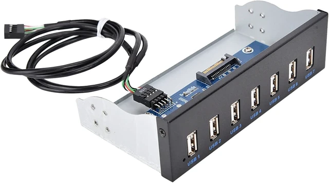 Alt view image 6 of 7 - USB 2.0 HUB 5.25 Inch Internal Front Metal Panel 5.25 Inch 7 Port USB Hub Drive Panel 9PIN to 6 Port USB2.0 Panel Fit for 5.25 Inch Computer Case Scanner Typewriter