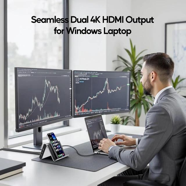 Alt view image 5 of 7 - USB C Docking Station Dual Monitor, Laptop Dock for Windows with HDMI 4K