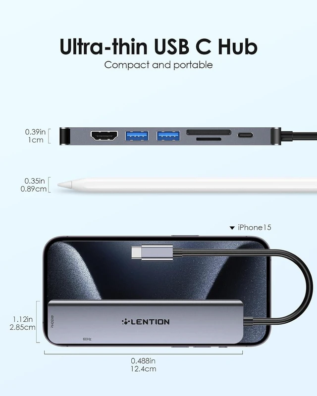 Alt view image 6 of 7 - LENTION Dual HDMI MST USB C Hub, 4K@60Hz, 100W PD, 2 USB 3.0, Card Reader