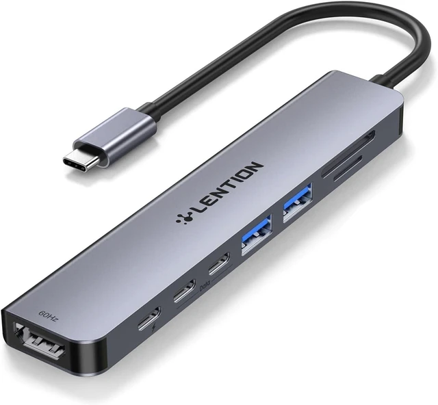 Main image of LENTION USB-C Hub, 4K@60Hz HDMI, 100W PD, 2 USB-C, 2 USB 3.0, Card Reader