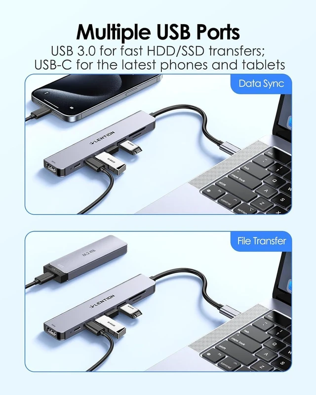 Alt view image 4 of 7 - LENTION USB-C Hub, 4K@60Hz HDMI, 100W PD, 2 USB-C, 2 USB 3.0, Card Reader