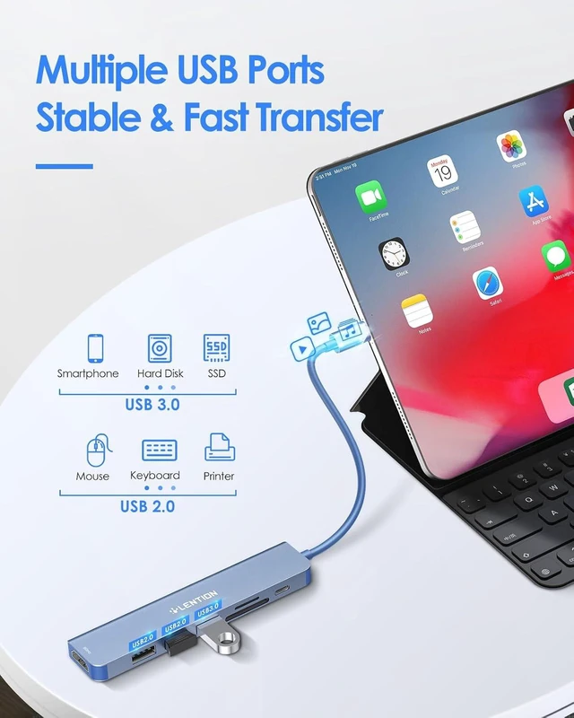 Alt view image 4 of 7 - LENTION 7-in-1 USB C Hub, 4K@60Hz HDMI, 100W PD, Card Reader, USB 3.0 & 2.0