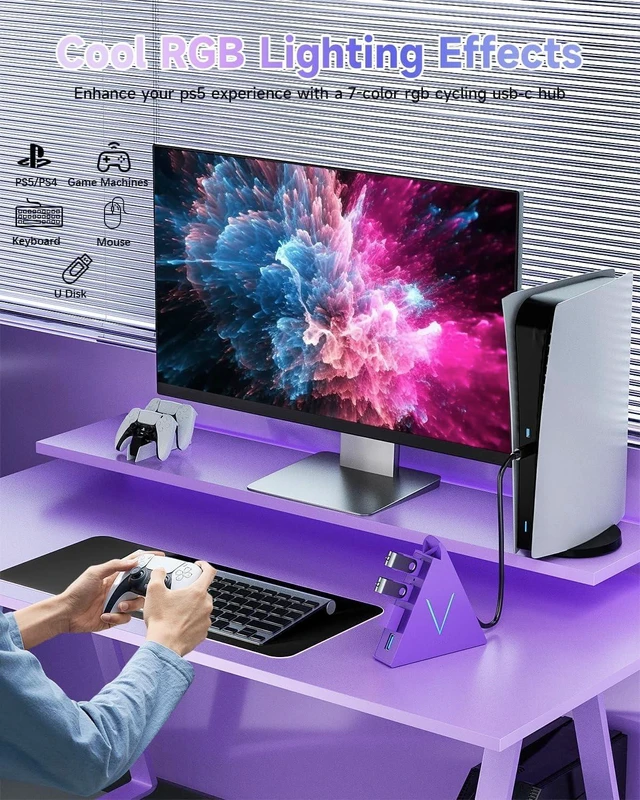 Alt view image 7 of 7 - USB C Hub,USB Hub Tower with 2FT Extended Cable,Type C to USB 3.0 4-Port Splitter Adapter for MacBook, iMac, Laptop, Surface, XPS, Flash Drive, Keyboard, Mouse, HDD (2ft, Dark Purple