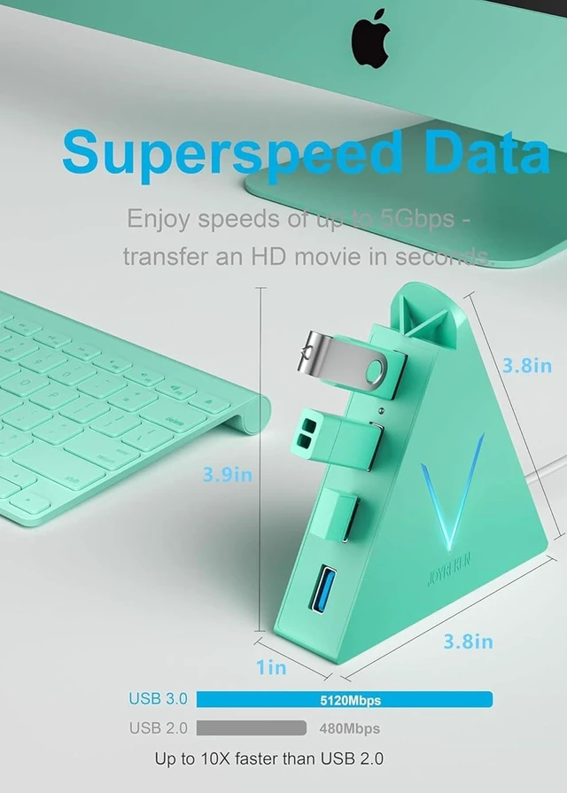 Alt view image 4 of 7 - USB 3.0 Hub,4 Port USB Hub Tower,2ft Cable USB Splitter for PC, Xbox One, PS4, PS5, iMac, Surface Pro, XPS, Laptop, Desktop, Flash Drive, Mobile HDD (Green)