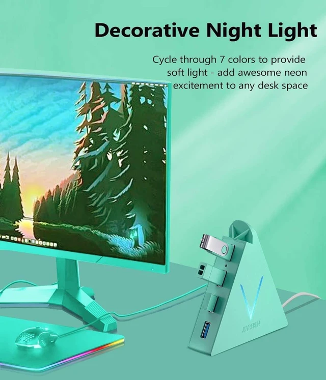 Alt view image 5 of 7 - USB 3.0 Hub,4 Port USB Hub Tower,2ft Cable USB Splitter for PC, Xbox One, PS4, PS5, iMac, Surface Pro, XPS, Laptop, Desktop, Flash Drive, Mobile HDD (Green)