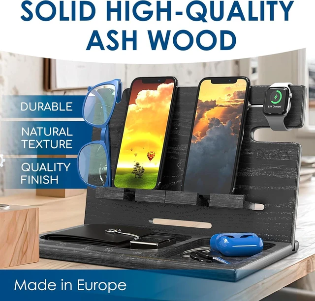 Alt view image 2 of 6 - BarvA Two Phone Docking Station | Night Stand Desk Organizer | Wood Nightstand Organizer | Tablet Smart Watch Earbuds Charging Station | Upgraded Dresser Phone Stand | Bed Room Decor Gifts for Men