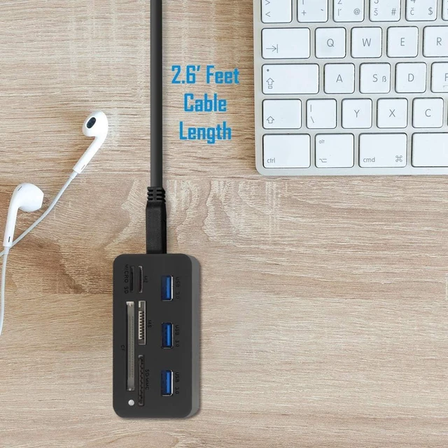Alt view image 3 of 7 - Kingwin USB HUB Adapter w/ Memory Card Reader Writer & USB 3.0 HUB Combo - Supports High Speed SD MS Micro M2 CF Card Reader For Macbook, Laptop, Desktop - Includes USB Cable 5 Gbps Speed, Black