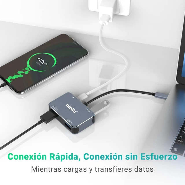 Alt view image 2 of 6 - atolla USB C Hub Aluminum 4-in-1 USB C Adapter with 3 USB 3.0 Ports & 60W Power Delivery Port for MacBook Pro/Air, iPad Pro, Chromebook, Dell and More