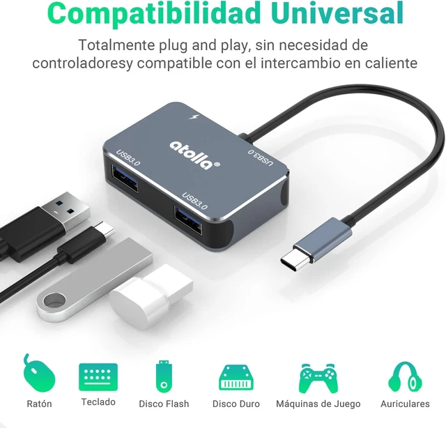 Alt view image 5 of 6 - atolla USB C Hub Aluminum 4-in-1 USB C Adapter with 3 USB 3.0 Ports & 60W Power Delivery Port for MacBook Pro/Air, iPad Pro, Chromebook, Dell and More