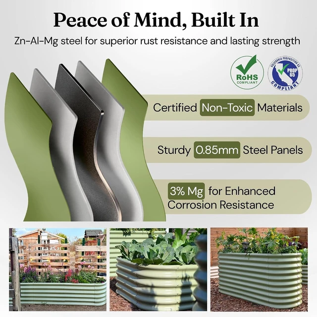 Alt view image 3 of 7 - Galvanized Raised Garden Bed 8x4x1.5 ft, 18" Tall Metal Planter Box
