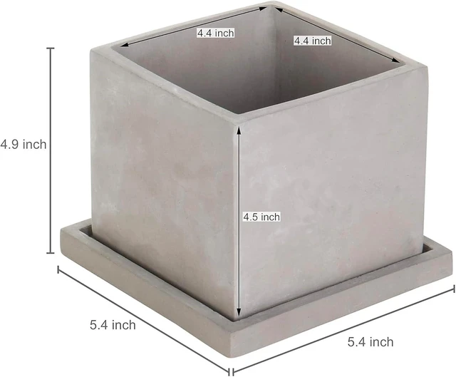 Alt view image 5 of 7 - MyGift 5-Inch Square Gray Cement Plant Pot with Drainage, Small Flower Succulent Planters with Removable Saucer Trays, Set of 2