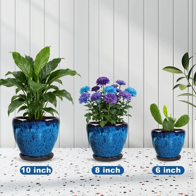 Alt view image 7 of 7 - Ceramic Plant Pots With Saucer & Drainage Hole, 10 inch Indoor Flower Pots