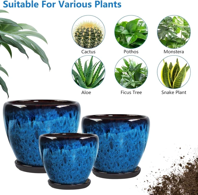 Alt view image 5 of 7 - Ceramic Plant Pots With Saucer & Drainage Hole, 10 inch Indoor Flower Pots