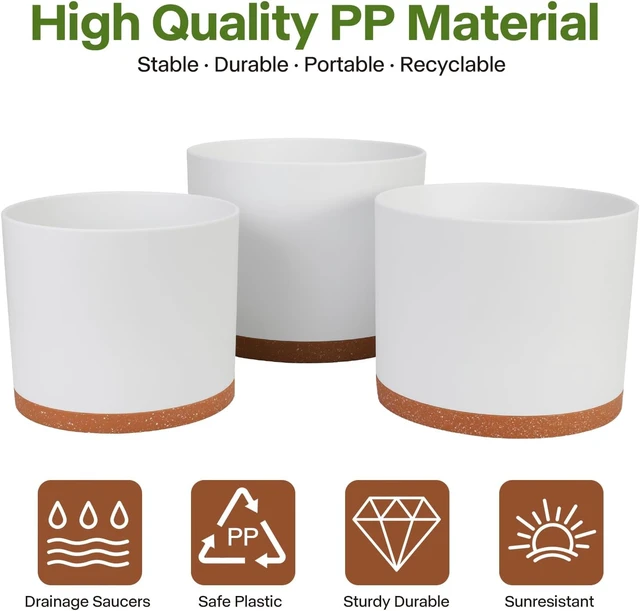 Alt view image 5 of 7 - 3 Pack Cylinder Planter Set 10/9/8 Inch White Indoor Plant Pots