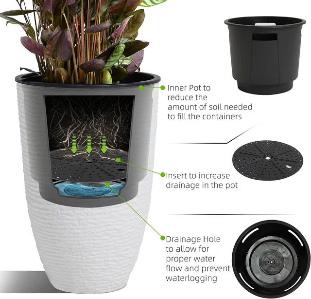 Alt view image 6 of 7 - Worth 21" H White Tall Planters with Inside Pots, 2-Pack Large Plant Pots