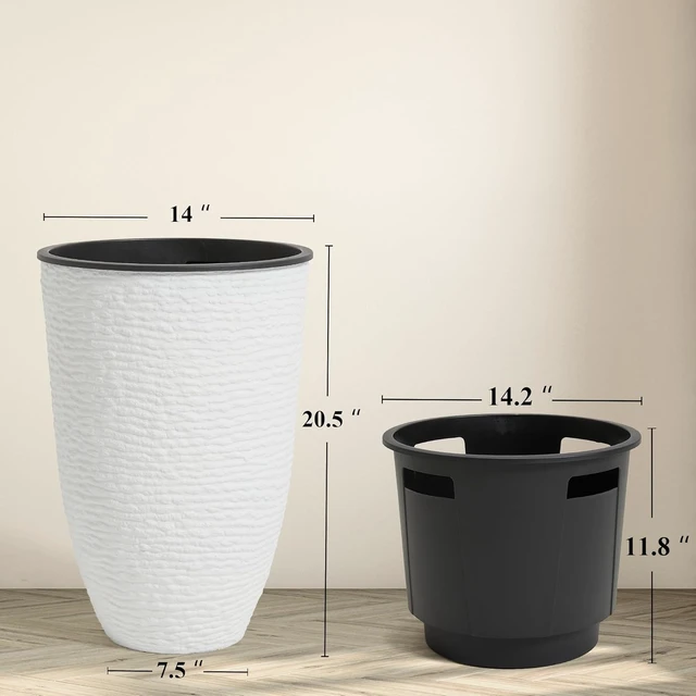 Alt view image 7 of 7 - Worth 21" H White Tall Planters with Inside Pots, 2-Pack Large Plant Pots
