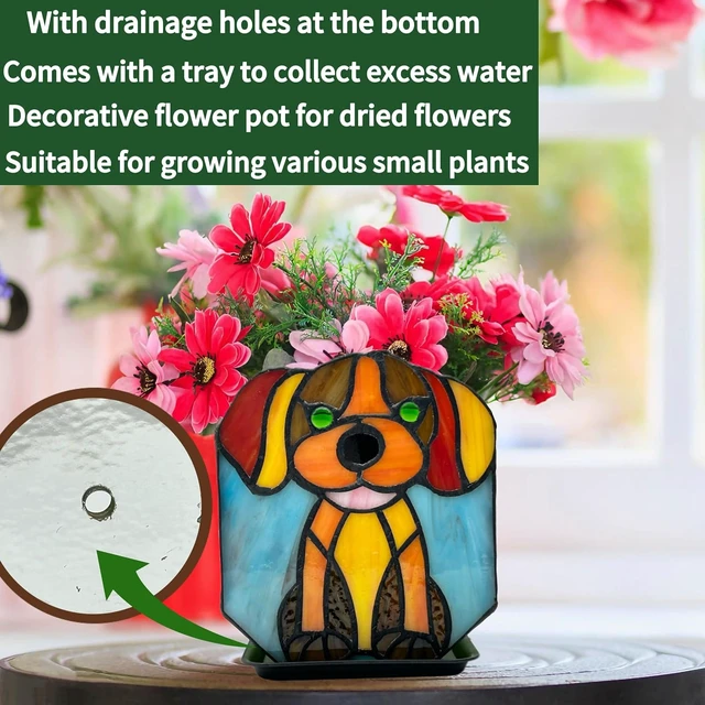 Alt view image 6 of 6 - Tiffany Style Dog Planter,Indoor Plant Pots with Drainage,Unique Cactus Pot,Arrange Dried Flowers Flower Pots,Plant Gifts for Dog Lovers