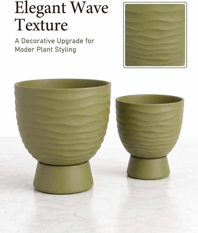 Alt view image 2 of 7 - Green Terracotta Self Watering Plant Pots, 6 and 8 Inch with Saucers