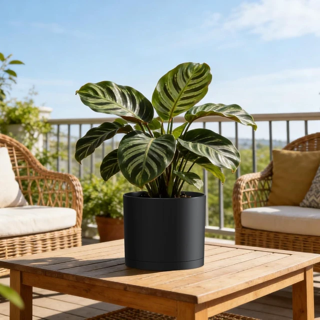Alt view image 6 of 7 - Plant Pots, 10/9/8 Inch 3 Pack Cylindrical Flower Pots with Drainage Holes and Saucers, Plastic Planters for Outdoor Indoor Plants,Black